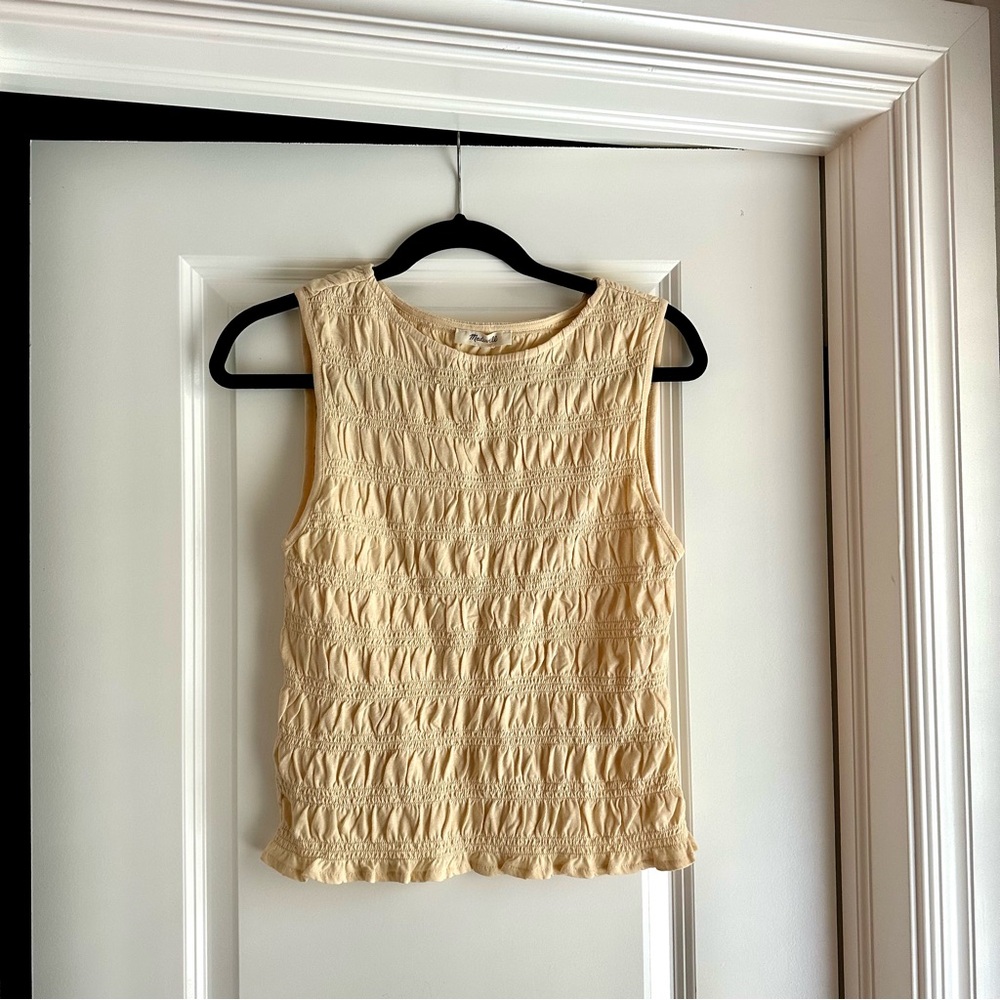 Madewell Smocked Boatneck Tank Butter Yellow NWT